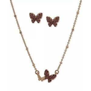 Anne Klein Gold Tone Butterfly Necklace Earrings (2 Piece Set) Crystal Chic NWT